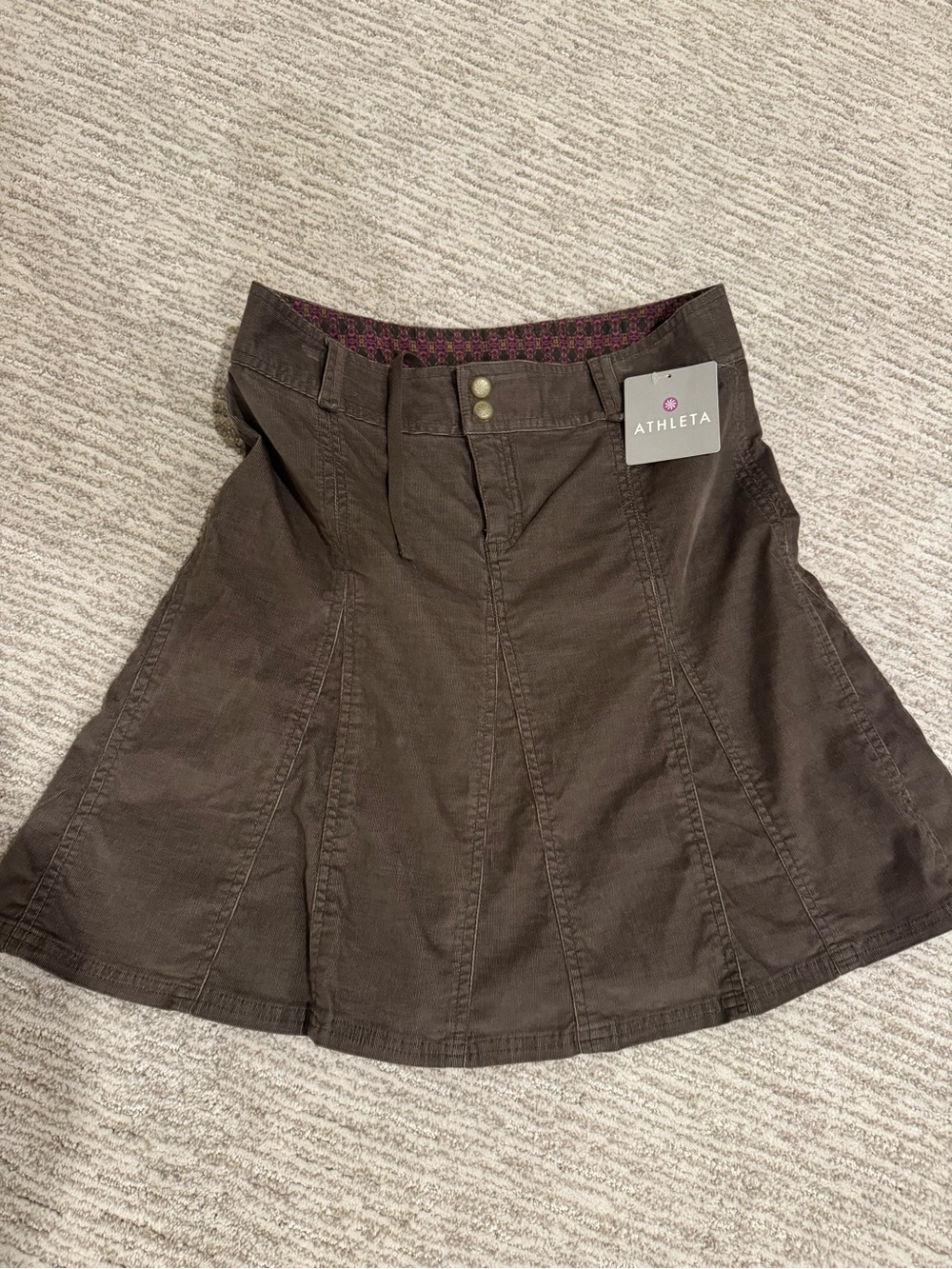 Athleta Chocolate Brown A-Line Skirt with Double Button Waist